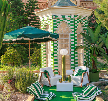 Vintage groene parasol met franjes TULUM ø230