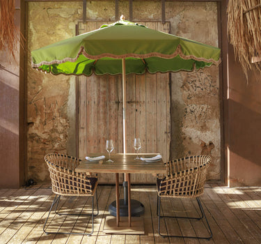 Vintage groene parasol met franjes TULUM ø230