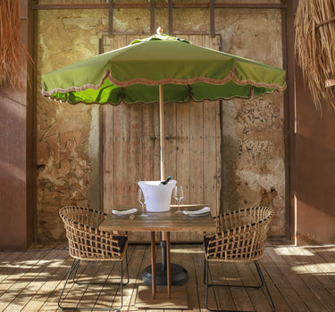 Vintage groene parasol met franjes TULUM ø230